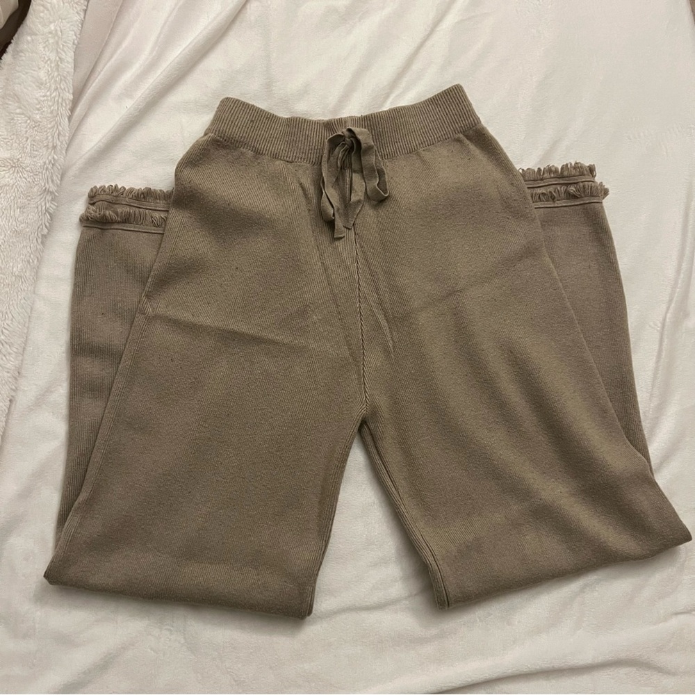 Wool beige wide leg pants